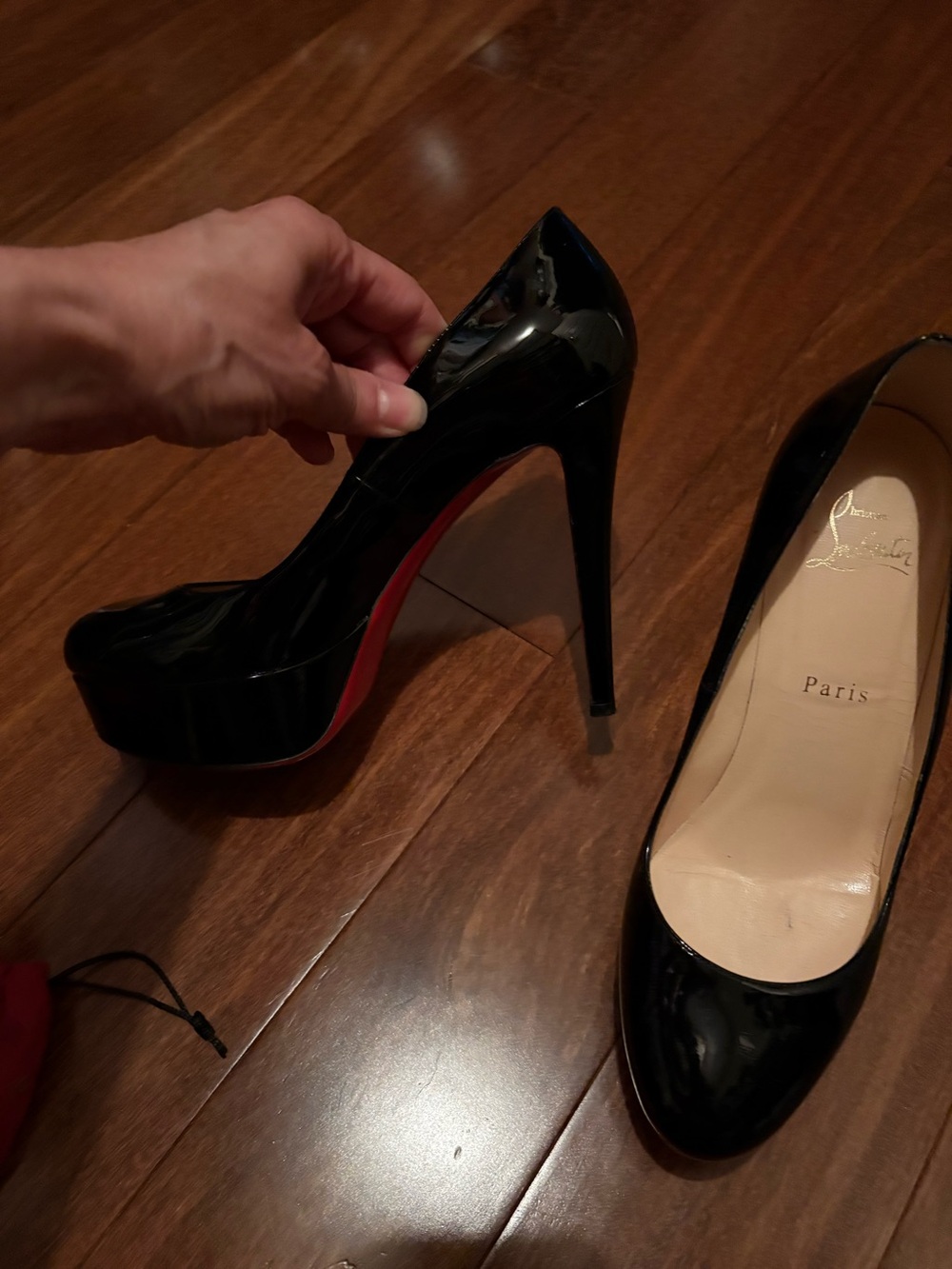 Christian Louboutin Black Patent Leather Platform Pumps with Red Sole